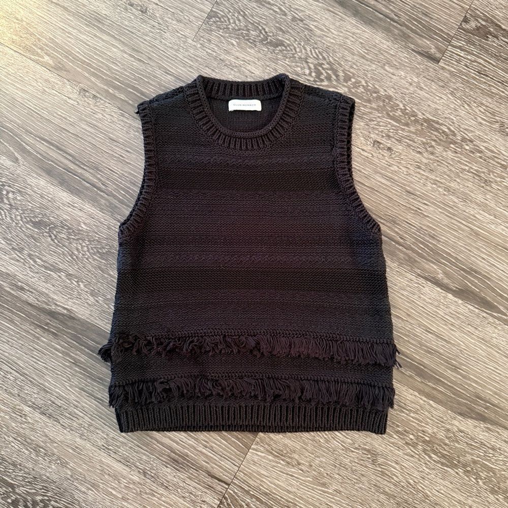 Club Monaco Fringe Trim Sleeveless Sweater Top